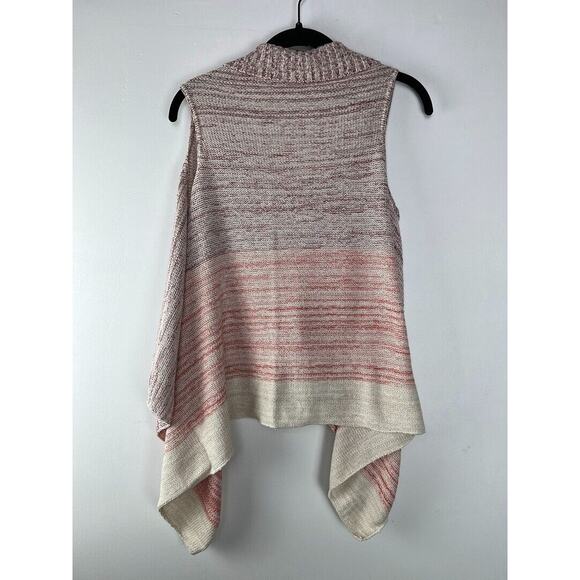 Striped Open-Front Waterfall Cardigan Vest Womens Medium Pink & Cream - Picture 2 of 3